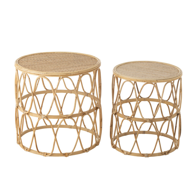 J-Line set van 2 bijzettafel golf patroon rotan naturel 51.5x51.5x50.5cm 3001309 large