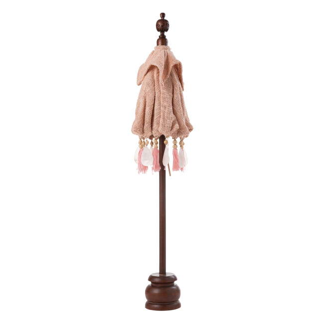 J-Line parasol+voet kwastjes/schelpen peche hout donker bruin small - 3000165 large