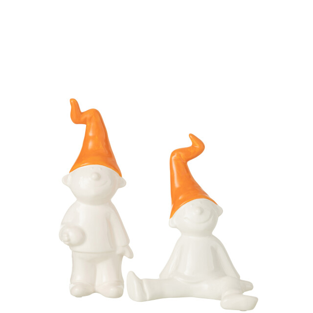 J-Line kabouter staand keramiek wit/oranje small 11x11x29cm 3008412 large
