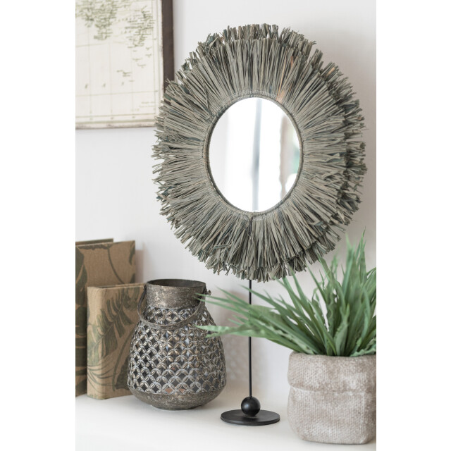 J-Line spiegel op voet rond riet raffia 41x9x51cm 3005603 large