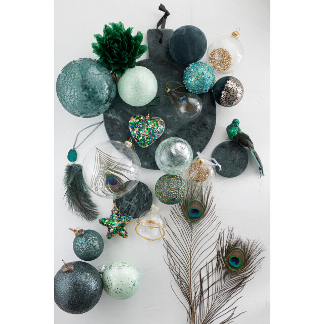 J-Line doos van 6 kerstballen druppel pauwenveer glas transparant small - 3006179 large