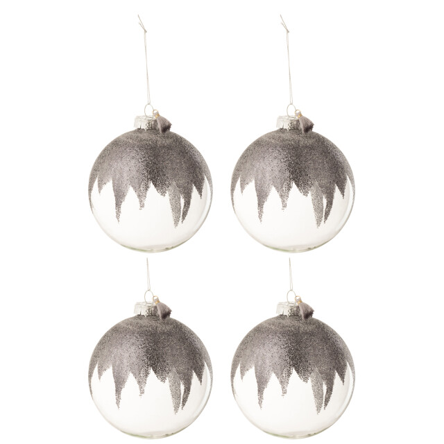 J-Line doos van 4 kerstballen glitter mini kwast glas transparant large 3006175 large