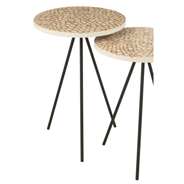 J-Line set van twee bijzettafel ringen resine bruin/wit 38x38x45cm 3001101 large