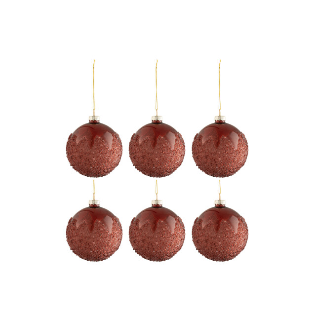 J-Line doos van 6 kerstballen suiker glas mat bordeaux small 8x8x8cm 3006143 large