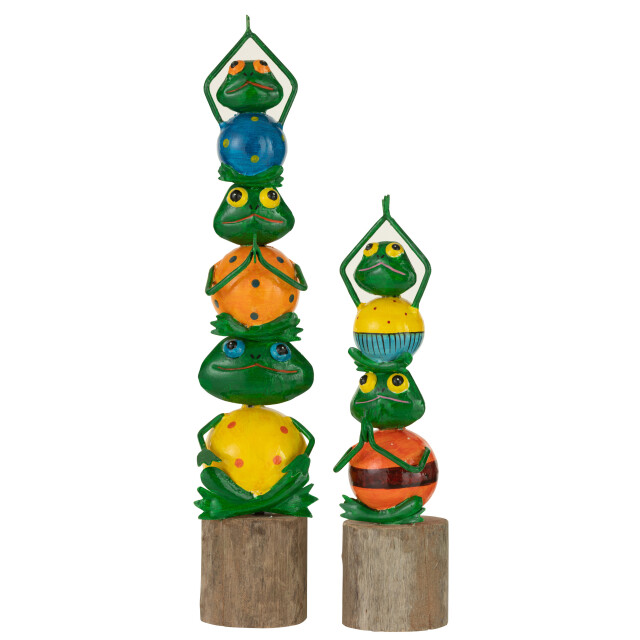 J-Line kikker pyramide op voet ijzer/hout mix large 10x9x43cm 3009011 large