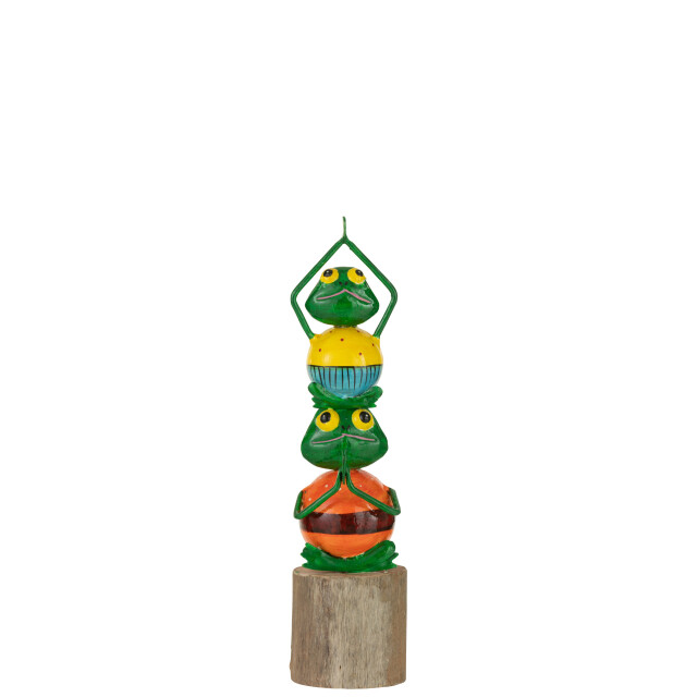 J-Line kikker pyramide op voet ijzer/hout mix small 9x8x31cm 3009010 large