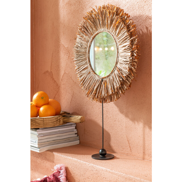 J-Line spiegel op voet rond riet raffia 41x9x50cm 3006637 large