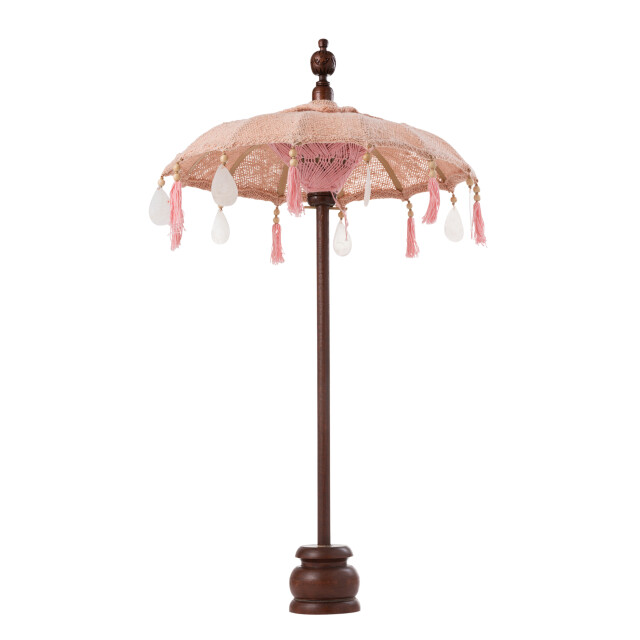 J-Line parasol+voet kwastjes/schelpen peche hout donker bruin small - 3000165 large