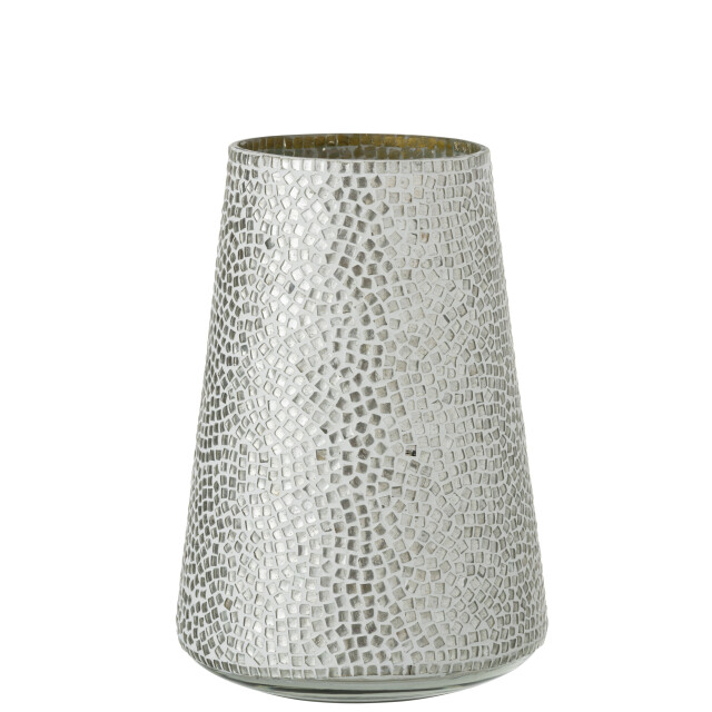 J-Line windlicht mozaiek glas wit/zilver large 21.5x21.5x30cm 3013766 large