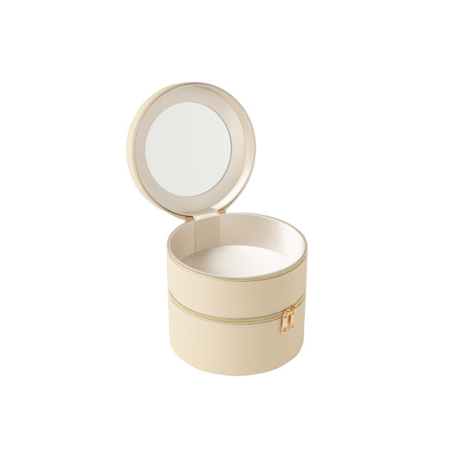 J-Line cosmetica doos rond+spiegel kunstleder 19.5x19.5x19.5cm 3009772 large