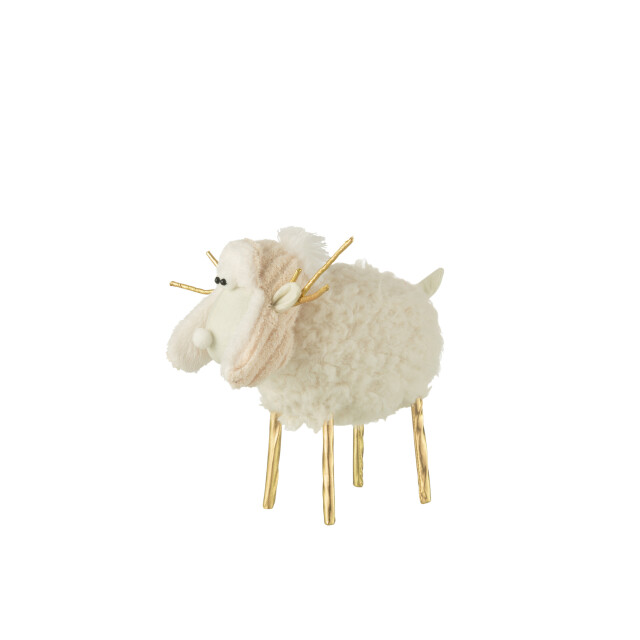 J-Line rendier muts textiel creme/goud medium 28x14x34cm 3009601 large