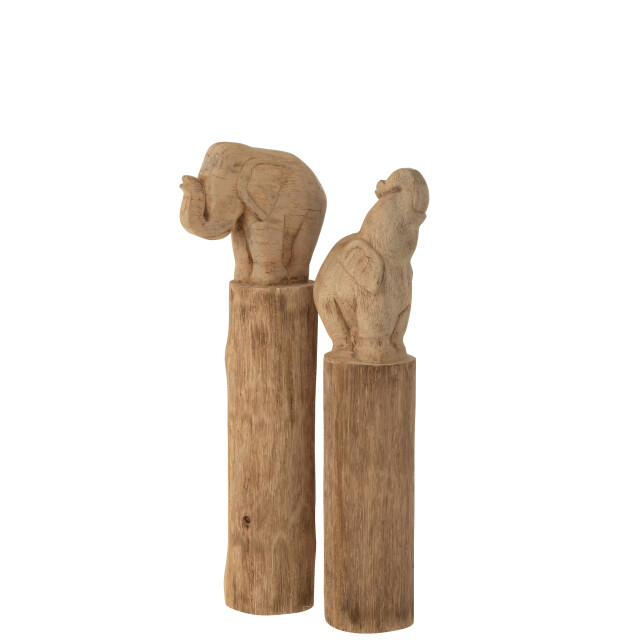 J-Line olifant op boomstam mango hout large 17x10x55cm 3009086 large