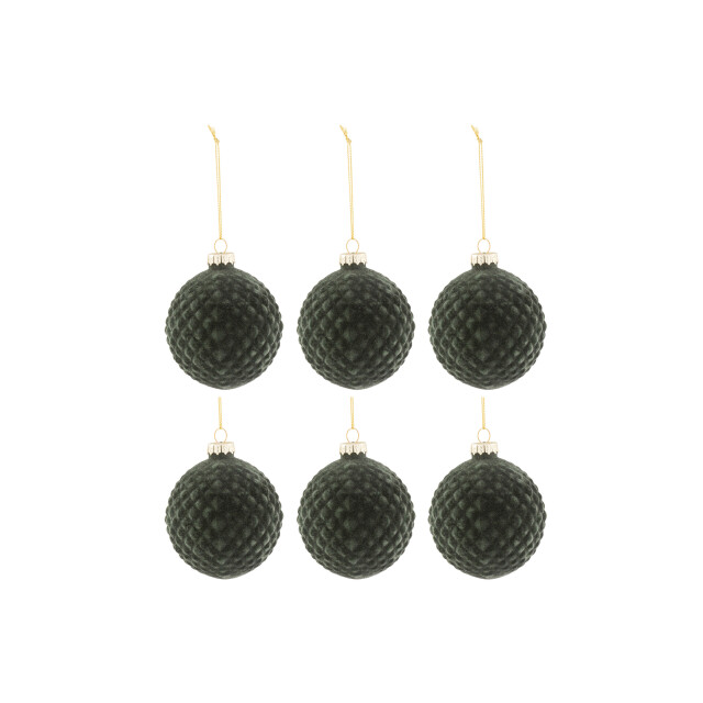 J-Line doos van 6 kerstballen patroon fluweel glas donker small - 3006124 large