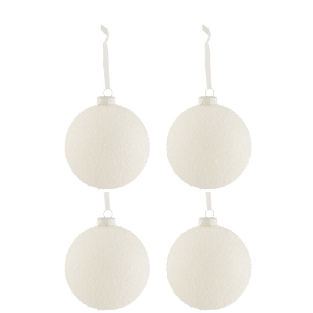 J-Line doos van 4 kerstballen besneeuwd glas large 12x12x12cm 3006076 large