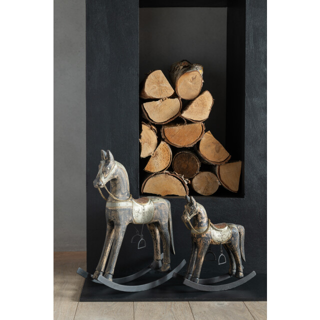 J-Line schommelpaard mango hout/metaal mix small 29x10x34cm 3009685 large