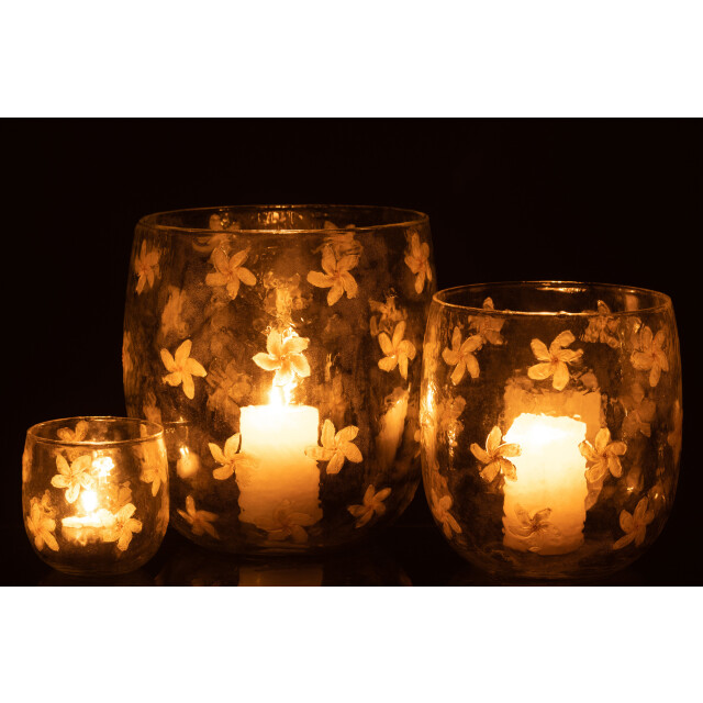 J-Line windlicht bloemen glas geel large 19x19x20cm 3013702 large