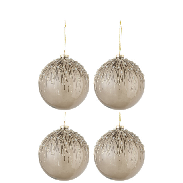 J-Line doos van 4 kerstballen parels glitter glas large 12x12x12cm 3007195 large