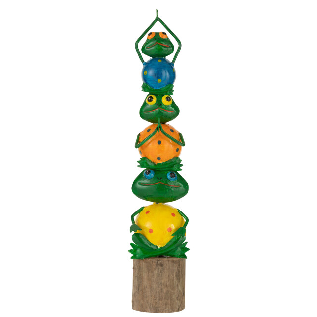 J-Line kikker pyramide op voet ijzer/hout mix large 10x9x43cm 3009011 large