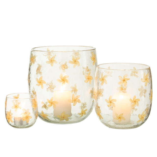 J-Line windlicht bloemen glas geel large 19x19x20cm 3013702 large