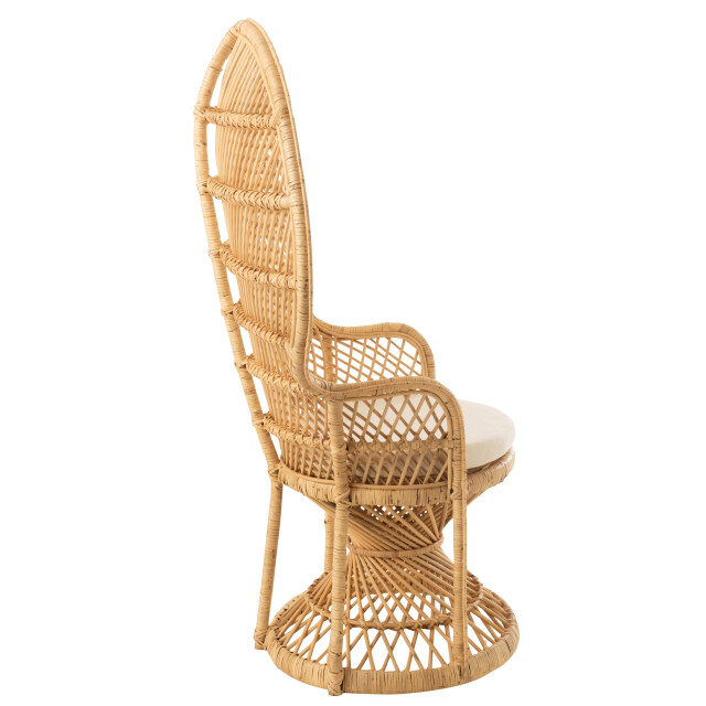 J-Line stoel pauw met kussen rotan 105x67x133cm 3000075 large