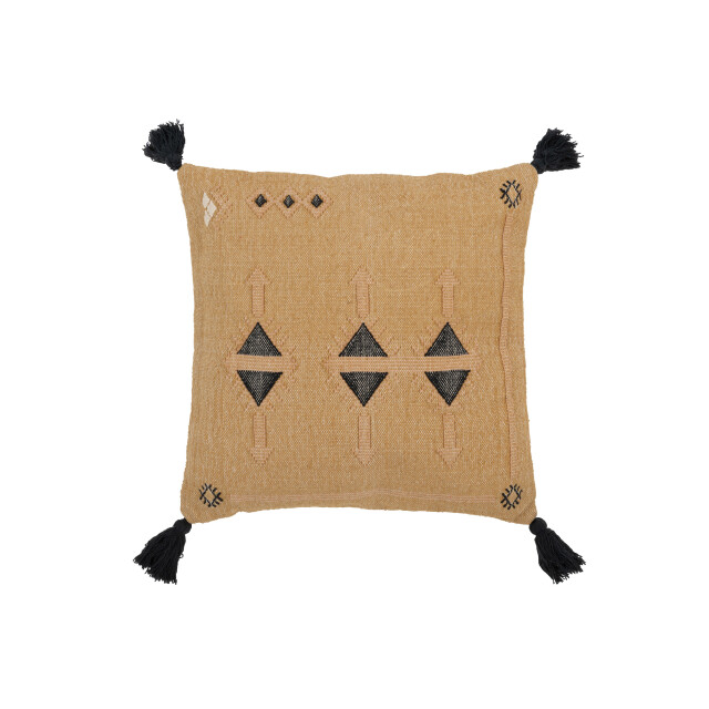 J-Line kussen driehoeken+kwastjes katoen natural/zwart 50x15x50cm 3065777 large