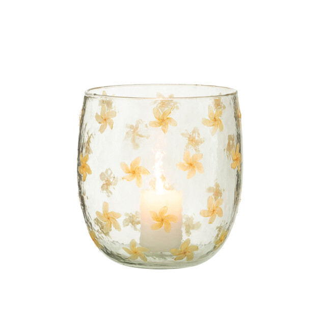 J-Line windlicht bloemen glas geel large 19x19x20cm 3013702 large