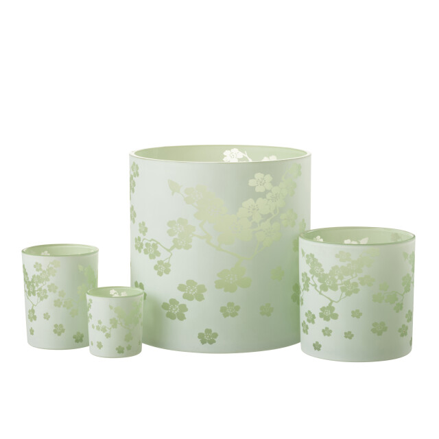 J-Line windlicht bloemen glas groen extra large 24x24x24cm 3013708 large