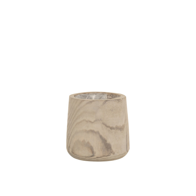 J-Line bloempot paulownia hout+plastiek white wash large 25x25x23cm 3005400 large