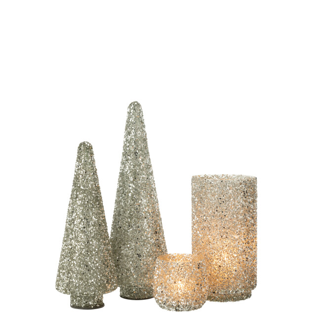 J-Line kerstboom glitter glas zilver large 14x14x39cm 3008520 large