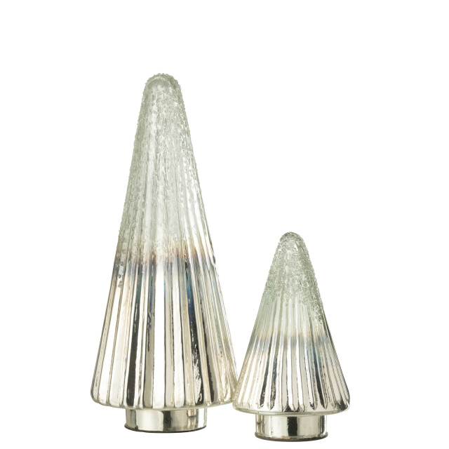 J-Line kerstboom geribbeld glas zilver/transparant large 14x14x36cm 3008525 large