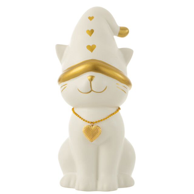 J-Line kat hart hat dolomiet wit/goud large 16.2x13.6x29.4cm 3008627 large