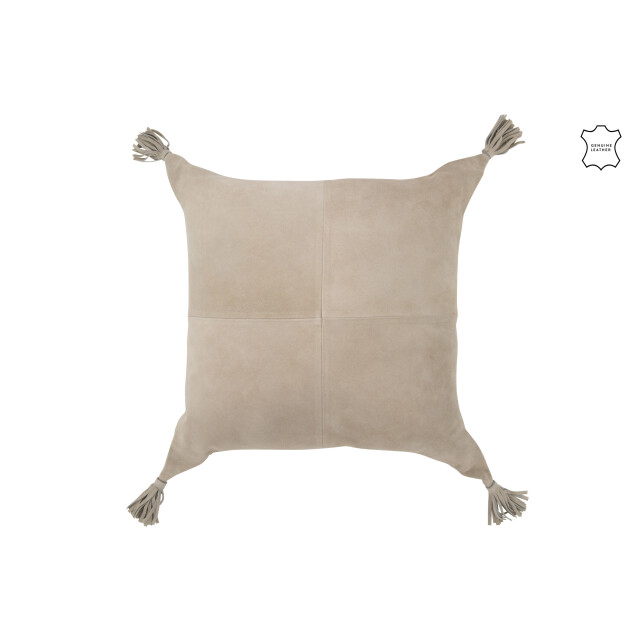 J-Line kussen kwasten leder 45x45x8cm 3001696 large