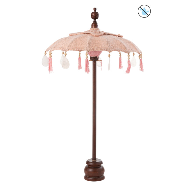 J-Line parasol+voet kwastjes/schelpen peche hout donker bruin small - 3000165 large