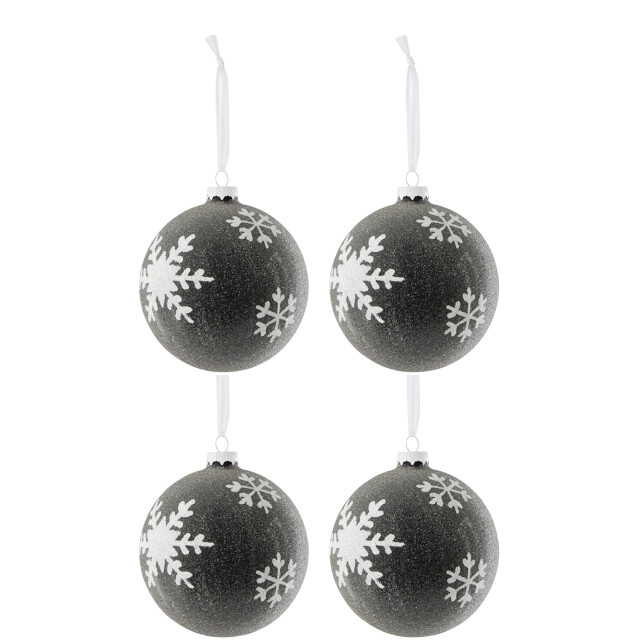 J-Line doos van 4 kerstbal parels+sneeuwvlok glas grijs donker/wit large - 3008896 large