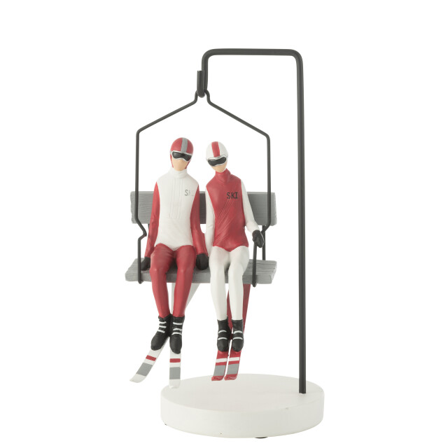 J-Line skilift ski couple resine rood/wit 19x17.5x34cm 3009600 large