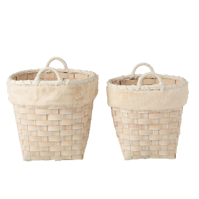 J-Line set van 2 manden rond met handvaten imitatiebont afneembaar rotan plat 3004974 large