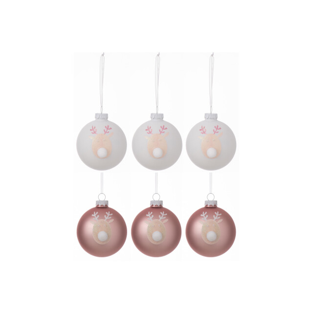 J-Line doos van 6 kerstballen 3+3 rendier glas licht /wit small - 3007175 large