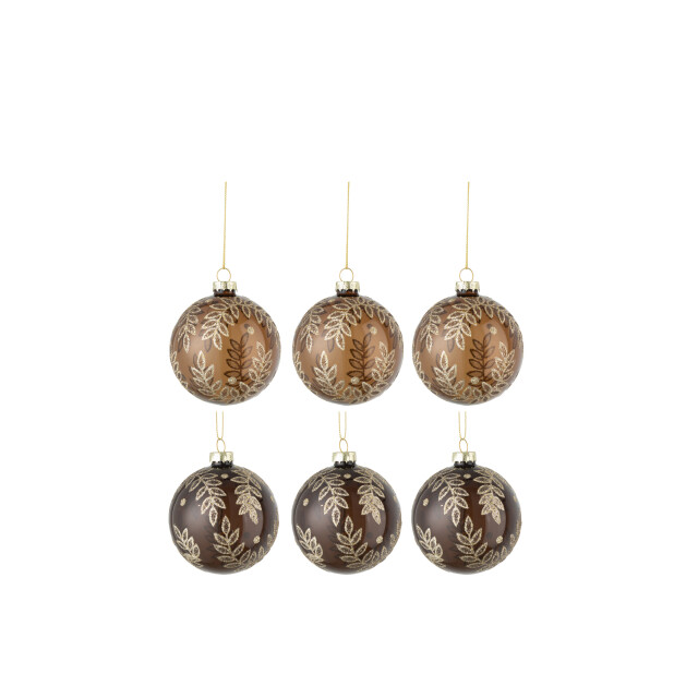 J-Line doos van 6 kerstballen 3+3 blaadjes glas transparant camel/ small 3007215 large
