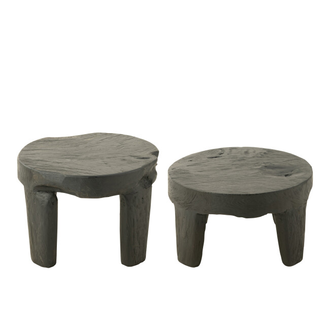 J-Line set van 2 tafel rond teak hout 50x50x35cm 3002198 large