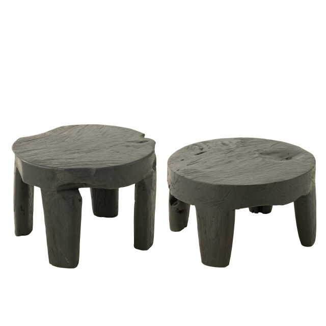 J-Line set van 2 tafel rond teak hout 50x50x35cm 3002198 large