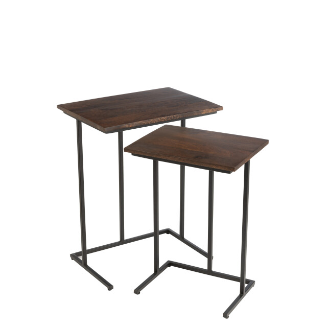 J-Line set van 2 tafels rechthoek ijzer/mangohout /zwart 50x35.5x63.5cm 3002434 large