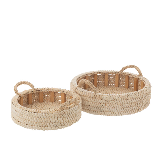 J-Line set van 2 plateau rond maiskolfbladeren/multiplex 48x48x12cm 3002403 large