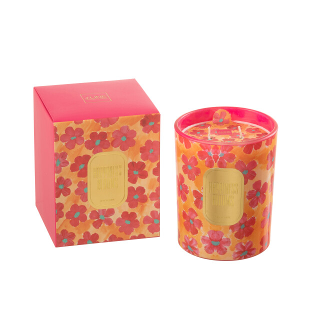 J-Line geurkaars bloemen oranje/rood large 70 uren 10.5x10.5x13.5cm 3015388 large
