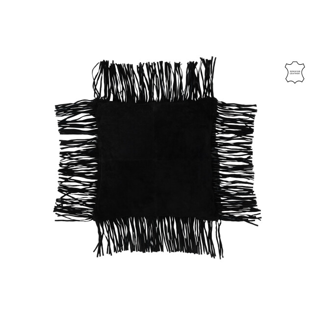 J-Line kussen franje leder 45x45x8cm 3001706 large