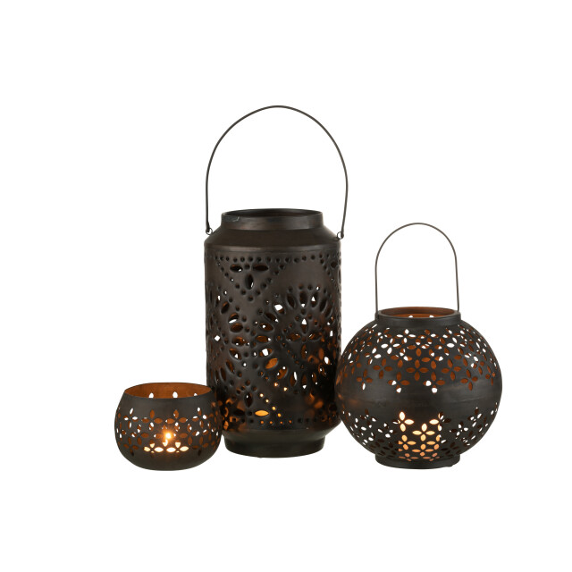 J-Line lantaarn hoog geperforeerd ijzer mat 18x18x45cm 3001073 large