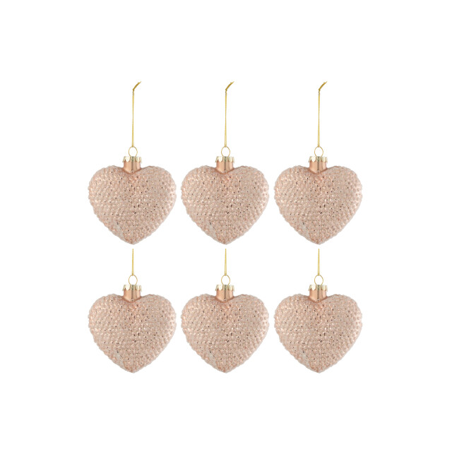 J-Line doos van 6 kerstballen hart glitter glas blinkend licht small - 3007375 large