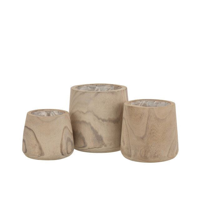 J-Line bloempot paulownia hout+plastiek white wash large 25x25x23cm 3005400 large