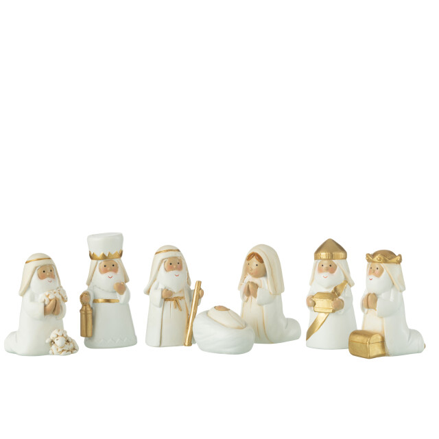 J-Line kerststal scene 7 delen resin wit/goud 6x4x4cm 3015439 large