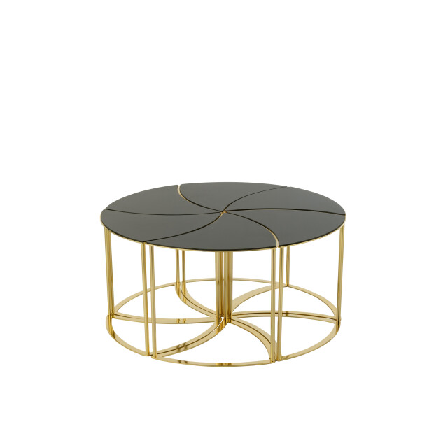 J-Line set van 6 tafels tornado goud metaal/mdf/glas 100x100x48cm 3001610 large