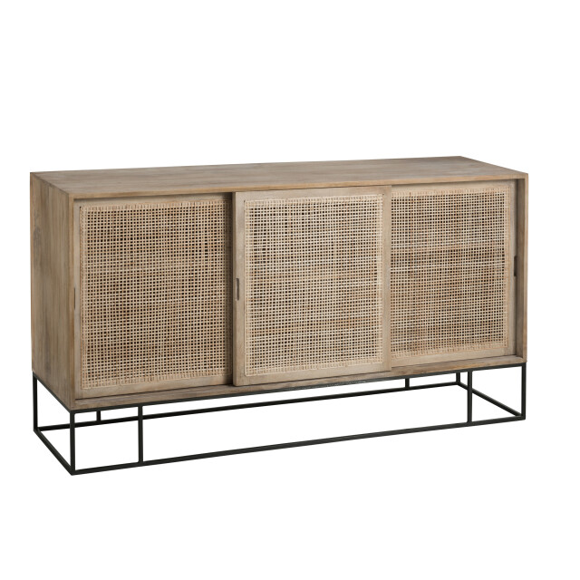 J-Line kast 3 schuifdeuren geweven riet mangohout 160.5x45x85.5cm 3013918 large